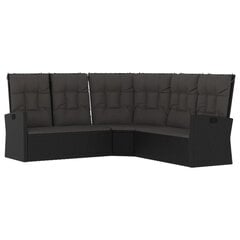 vidaXL Atlošiama kampinė sofa su pagalvėlėmis, juoda, poliratanas kaina ir informacija | Lauko kėdės, foteliai, pufai | pigu.lt