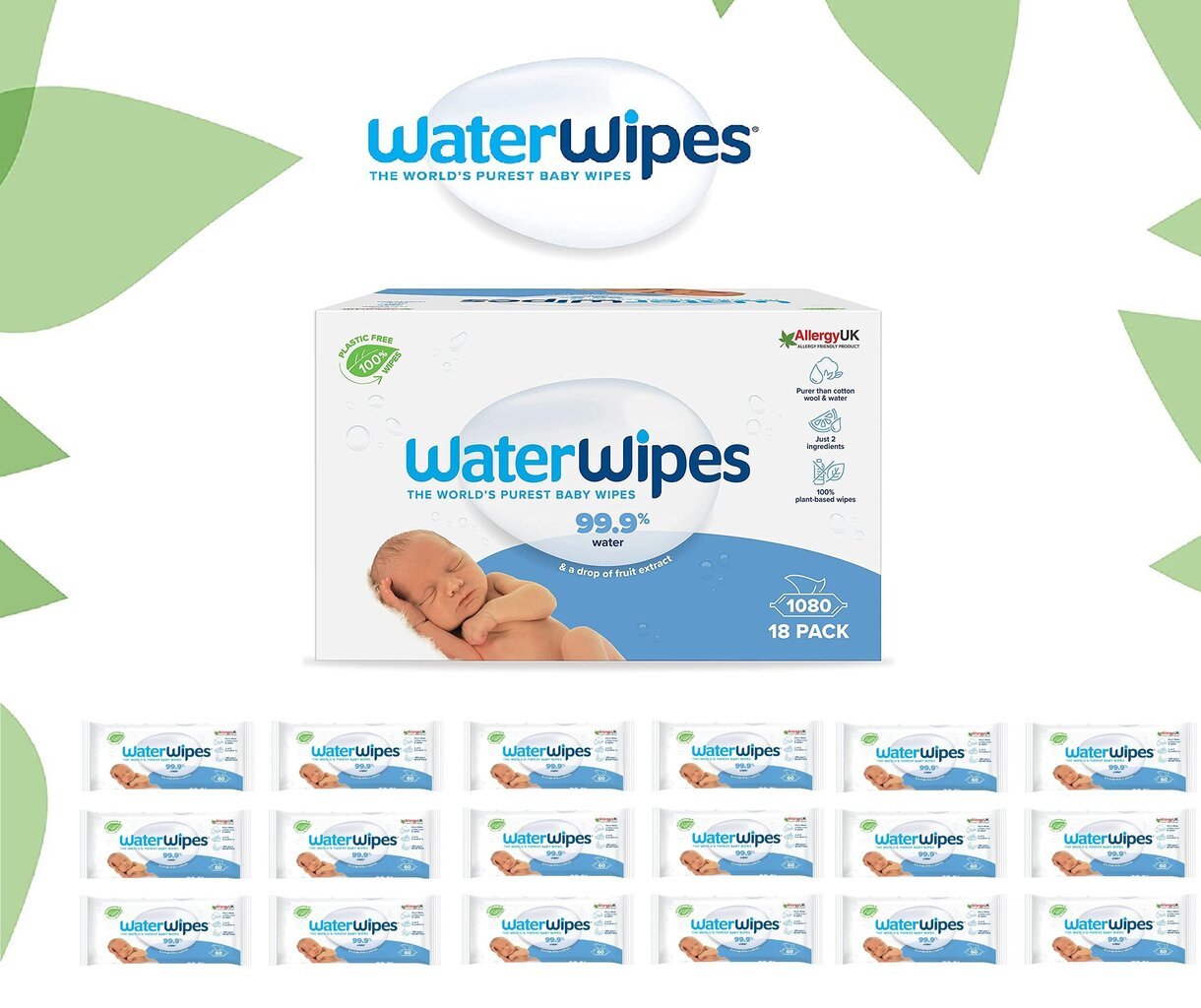 Drėgnos servetėlės Waterwipes, 18x60 vnt. цена и информация | Drėgnos servetėlės, paklotai | pigu.lt