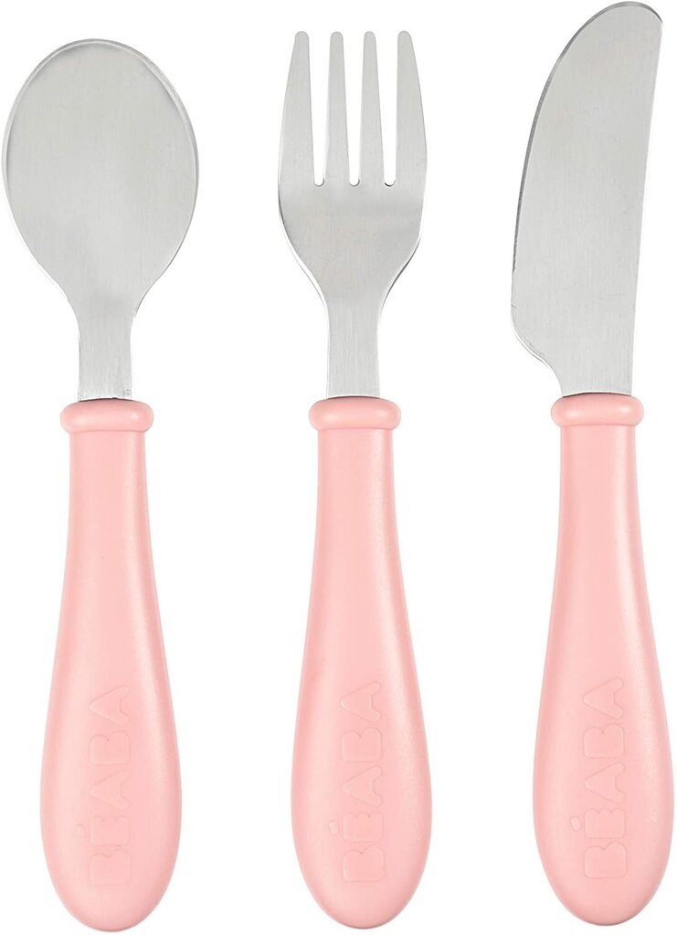 Nerūdijančio plieno stalo įrankiai Beaba rožinės spalvos, +12 mėn. kaina ir informacija | Kūdikių indai, indeliai pienui ir įrankiai | pigu.lt