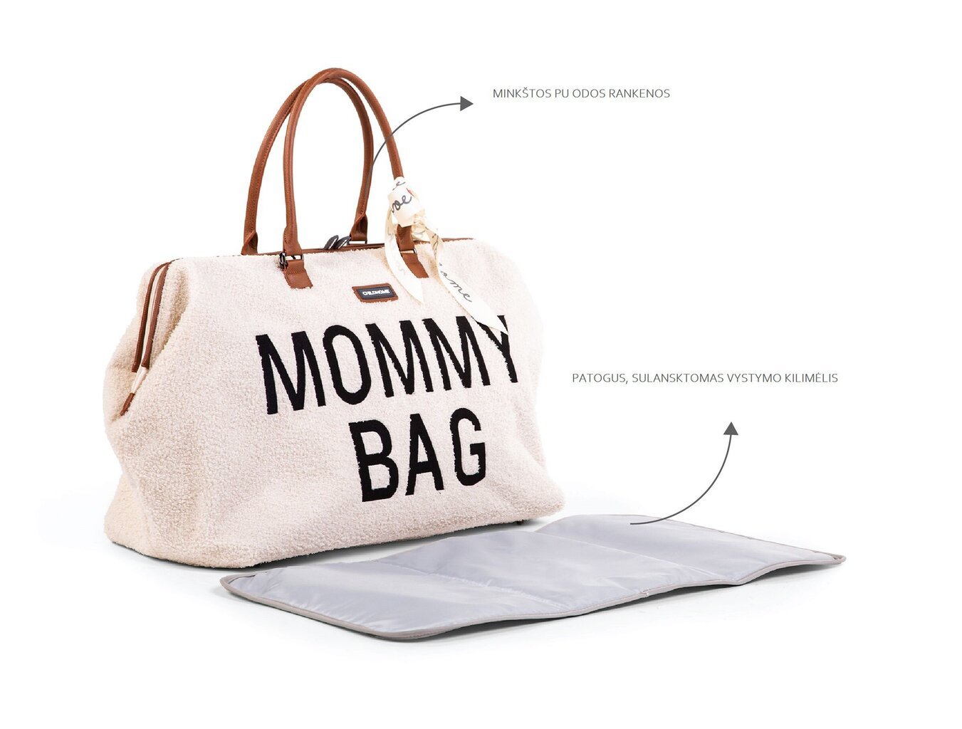 Mamos krepšys Childhome Mommy bag, Teddy off white kaina ir informacija | Vežimėlių priedai | pigu.lt