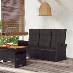 vidaXL Sodo suoliukas su pagalvėlėmis, juodas, 173cm, poliratanas kaina ir informacija | Lauko kėdės, foteliai, pufai | pigu.lt