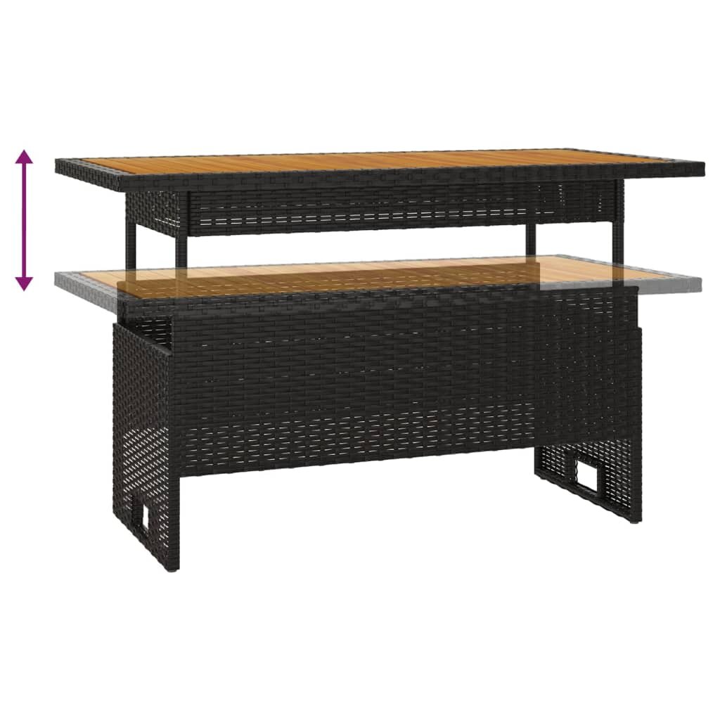 vidaXL Sodo stalas, juodas, 100x50x43/63cm, akacija ir poliratanas kaina ir informacija | Lauko stalai, staliukai | pigu.lt