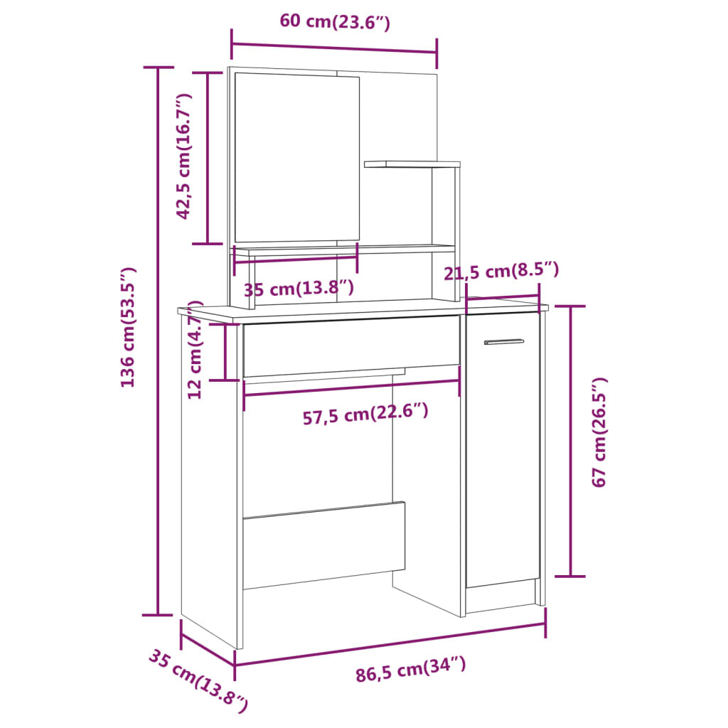 vidaXL Kosmetinio staliuko komplektas, juodos spalvos, 86,5x35x136cm kaina ir informacija | Kosmetiniai staliukai | pigu.lt