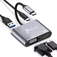 Adapteris Reagle HUB USB-C HDMI 4k VGA цена и информация | Адаптеры, USB-разветвители | pigu.lt