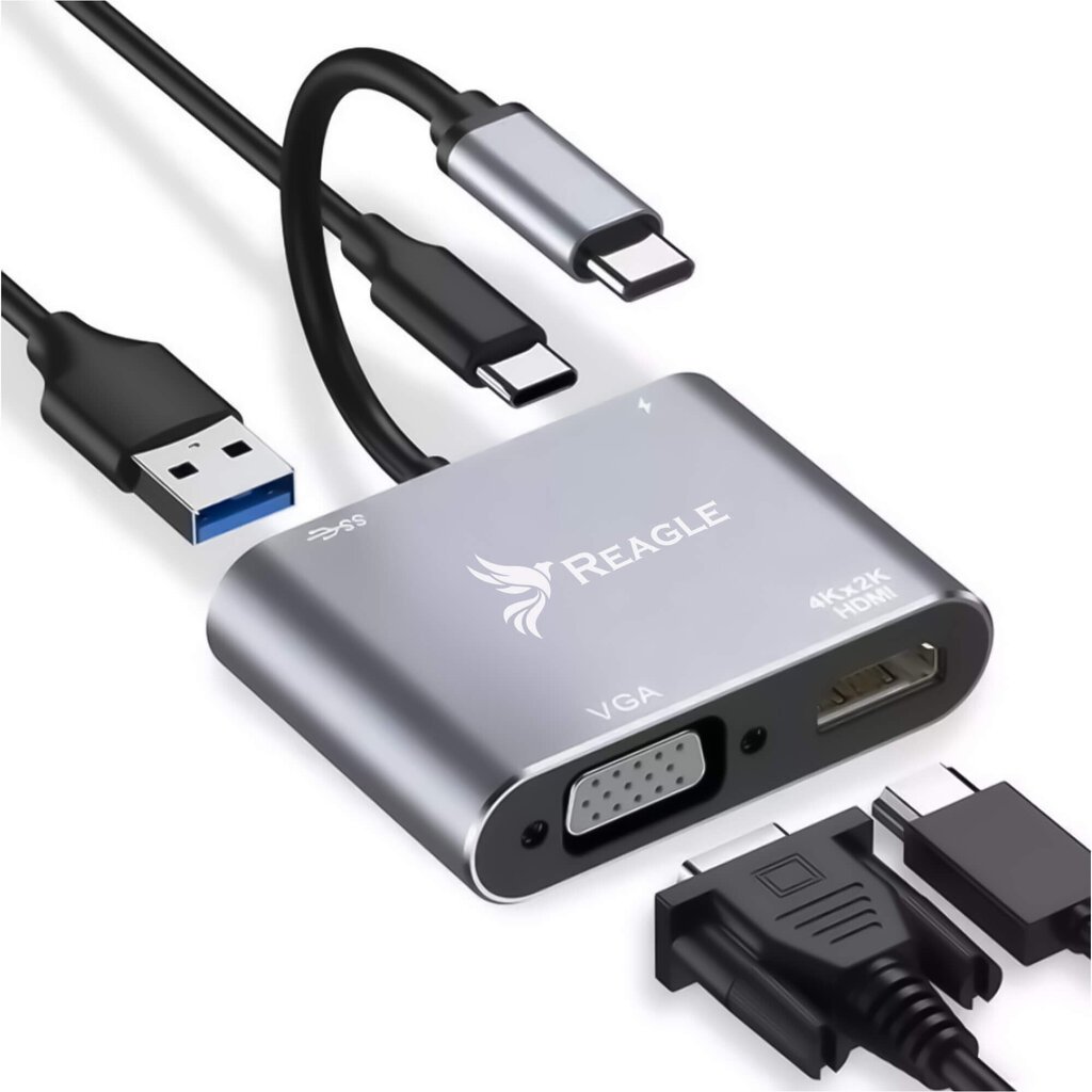Adapteris Reagle HUB USB-C HDMI 4k VGA kaina ir informacija | Adapteriai, USB šakotuvai | pigu.lt