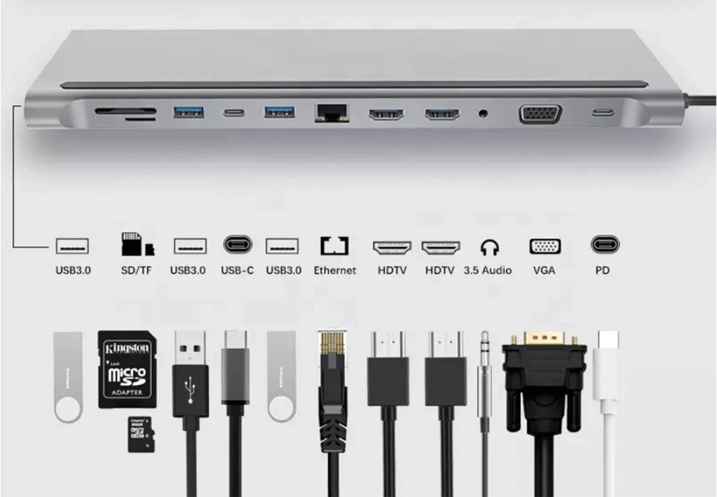 Šakotuvas Reagle Multiport 12 in 1 USB C HDMI VGA Ethernet kaina ir informacija | Adapteriai, USB šakotuvai | pigu.lt