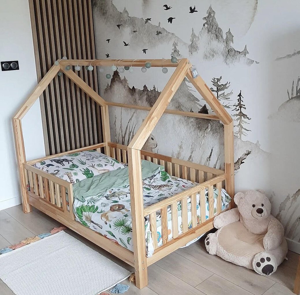 Vaikiška lova-namelis Kidszone Bianco, 80x160 cm, ruda kaina ir informacija | Vaikiškos lovos | pigu.lt