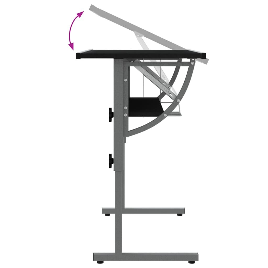 vidaXL Stalas, juodas/pilkas, 110x53x(58–87)cm, mediena/plienas kaina ir informacija | Kompiuteriniai, rašomieji stalai | pigu.lt