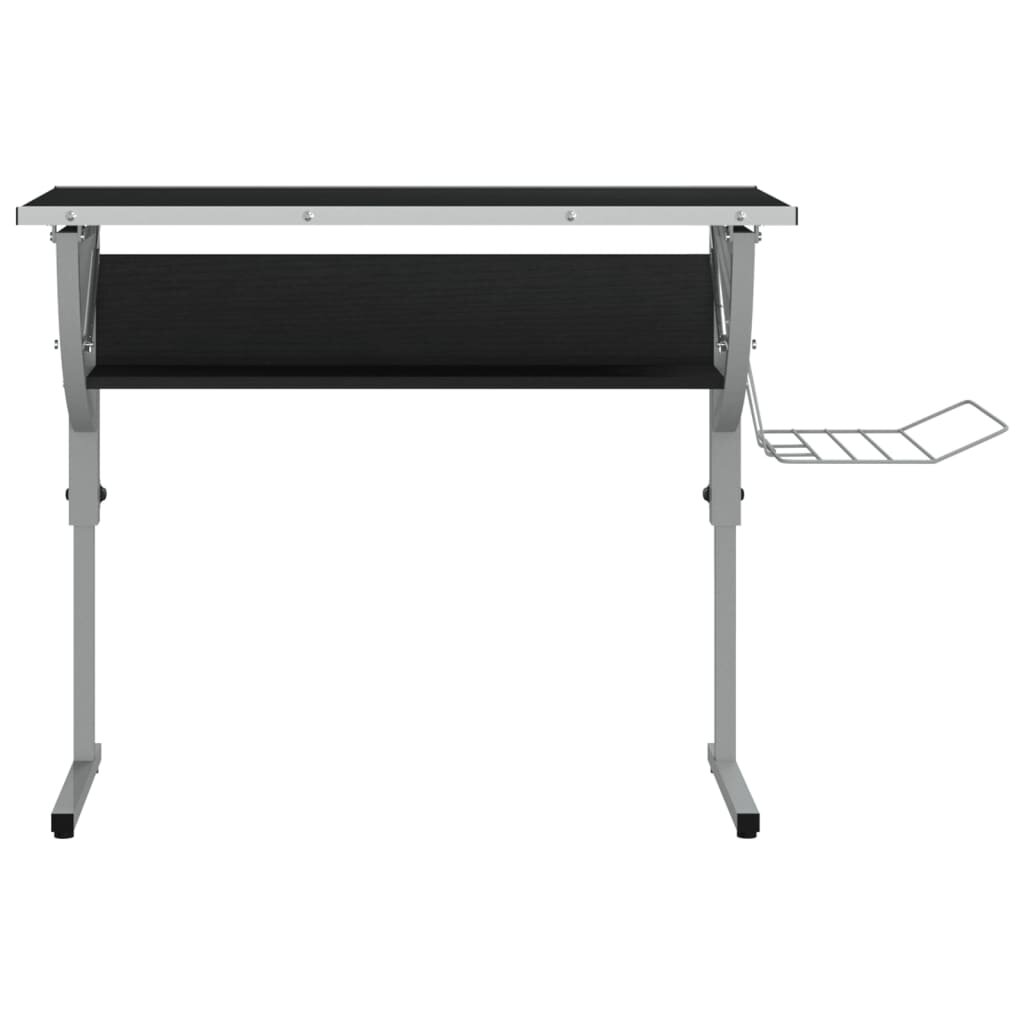 vidaXL Stalas, juodas/pilkas, 110x53x(58–87)cm, mediena/plienas kaina ir informacija | Kompiuteriniai, rašomieji stalai | pigu.lt