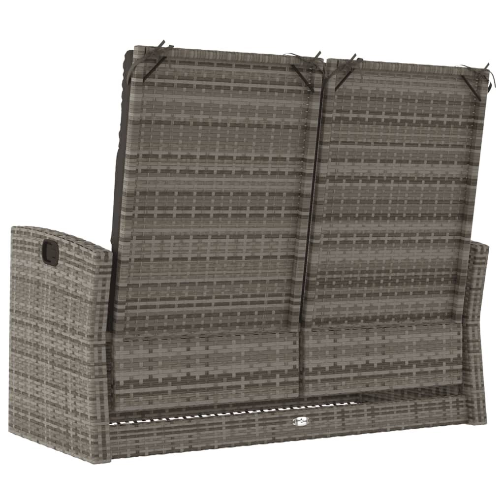 vidaXL Sodo suoliukas su pagalvėlėmis, pilkas, 118cm, poliratanas kaina ir informacija | Lauko suolai | pigu.lt
