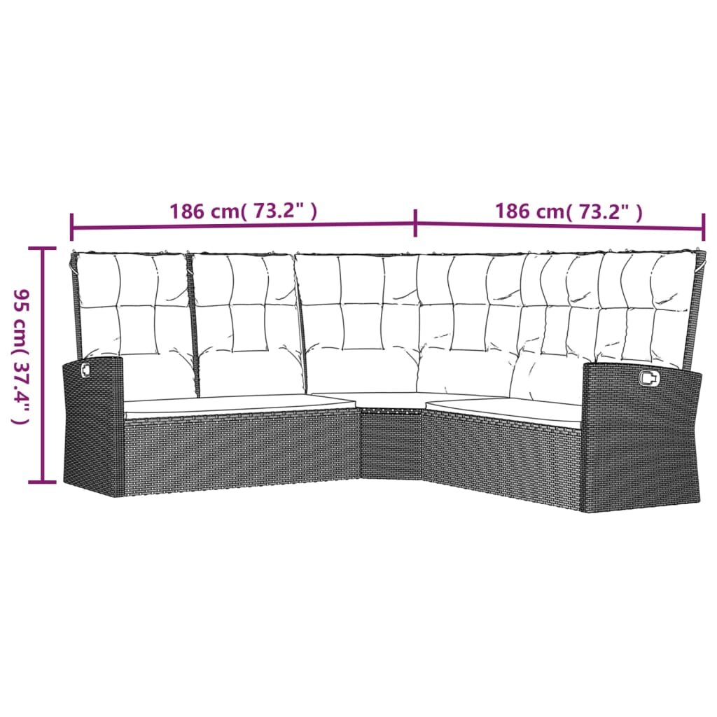 vidaXL Atlošiama kampinė sofa su pagalvėlėmis, pilka, poliratanas kaina ir informacija | Lauko kėdės, foteliai, pufai | pigu.lt