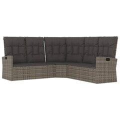 vidaXL Atlošiama kampinė sofa su pagalvėlėmis, pilka, poliratanas kaina ir informacija | Lauko kėdės, foteliai, pufai | pigu.lt