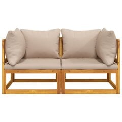 vidaXL Modulinės kampinės sofos su pagalvėmis, 2vnt., akacijos masyvas kaina ir informacija | Lauko kėdės, foteliai, pufai | pigu.lt