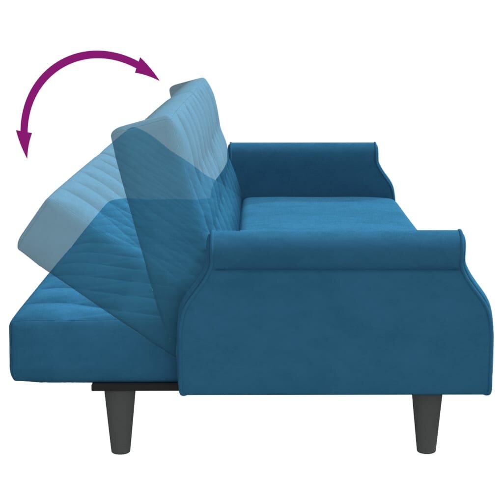 vidaXL Sofa-lova su porankiais, mėlynos spalvos, aksomas kaina ir informacija | Sofos | pigu.lt