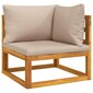 vidaXL Modulinė kampinė sofos dalis su taupe pagalvėlėmis, akacija kaina ir informacija | Lauko kėdės, foteliai, pufai | pigu.lt