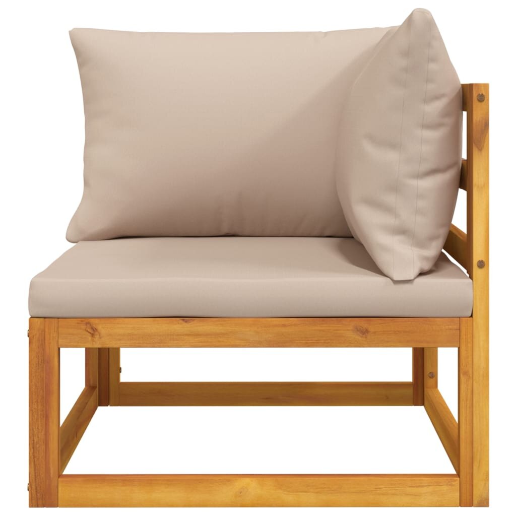 vidaXL Modulinė kampinė sofos dalis su taupe pagalvėlėmis, akacija kaina ir informacija | Lauko kėdės, foteliai, pufai | pigu.lt