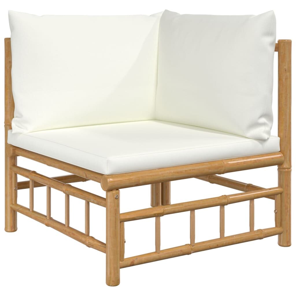 vidaXL Kampinės sodo sofos dalys su pagalvėlėmis, 2vnt., bambukas kaina ir informacija | Lauko kėdės, foteliai, pufai | pigu.lt