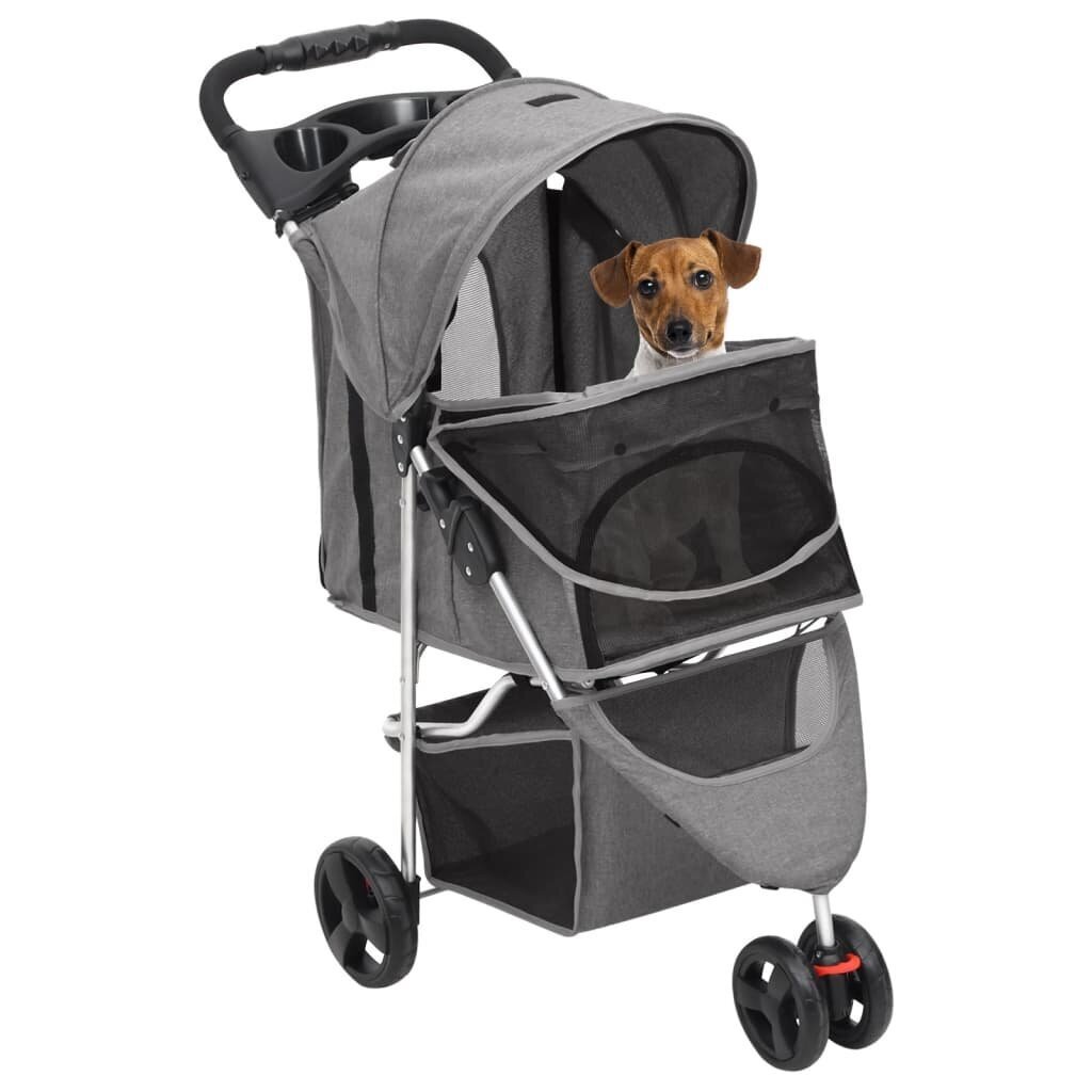 Sulankstomas vežimėlis šunims vidaXL, pilkas, 80 x 46 x 98 cm kaina ir informacija | Transportavimo narvai, krepšiai | pigu.lt