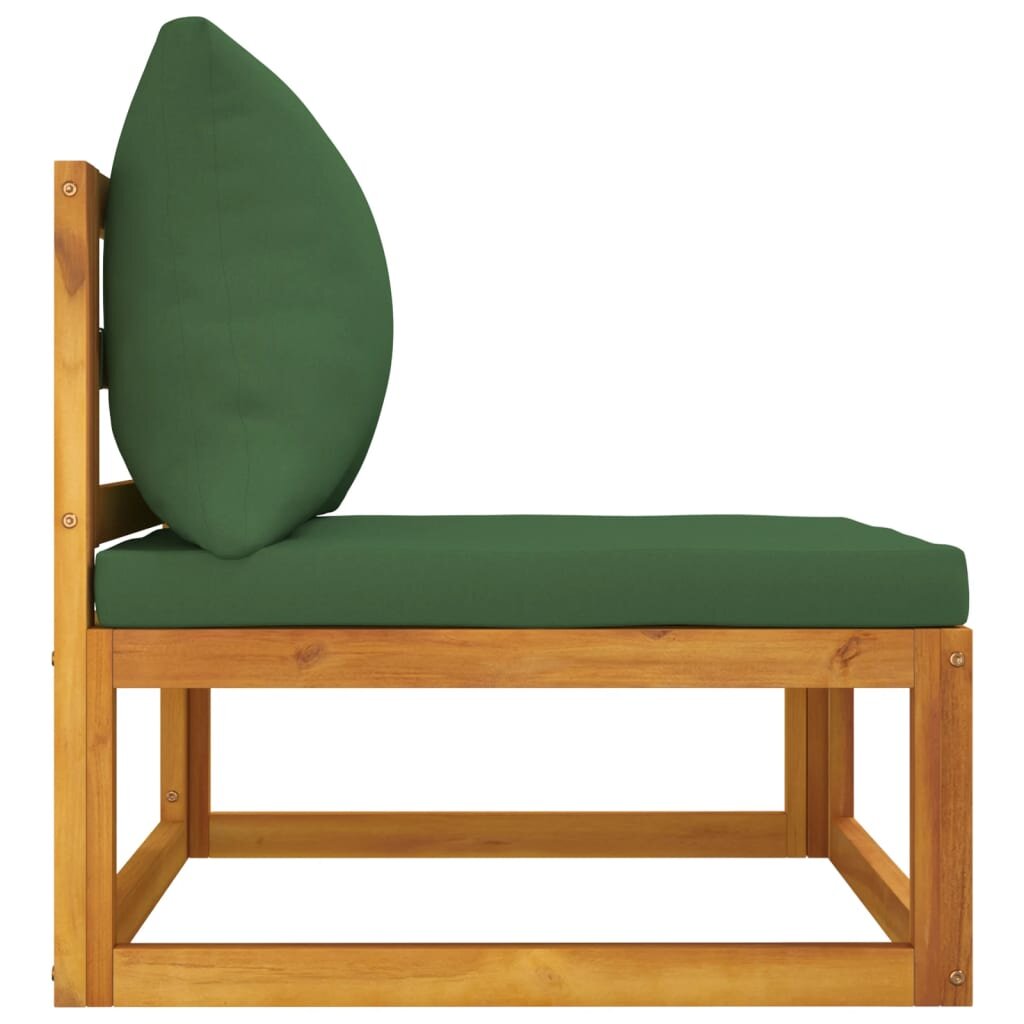 vidaXL Vidurinė sodo sofos dalis su žaliomis pagalvėlėmis, akacija kaina ir informacija | Lauko kėdės, foteliai, pufai | pigu.lt