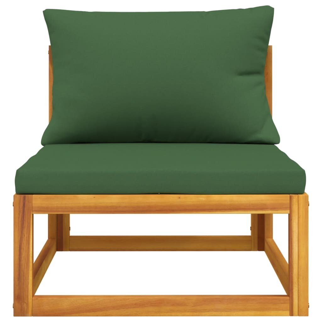 vidaXL Vidurinė sodo sofos dalis su žaliomis pagalvėlėmis, akacija kaina ir informacija | Lauko kėdės, foteliai, pufai | pigu.lt