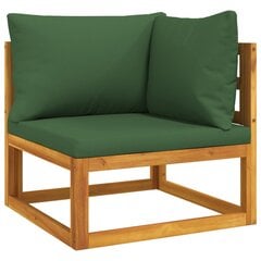 vidaXL Modulinė kampinė sofos dalis su žaliomis pagalvėlėmis, akacija kaina ir informacija | Lauko kėdės, foteliai, pufai | pigu.lt
