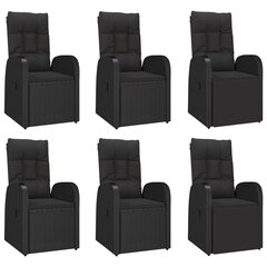 vidaXL Sodo komplektas su pagalvėlėmis, 7 dalių, juodas, poliratanas kaina ir informacija | Lauko kėdės, foteliai, pufai | pigu.lt