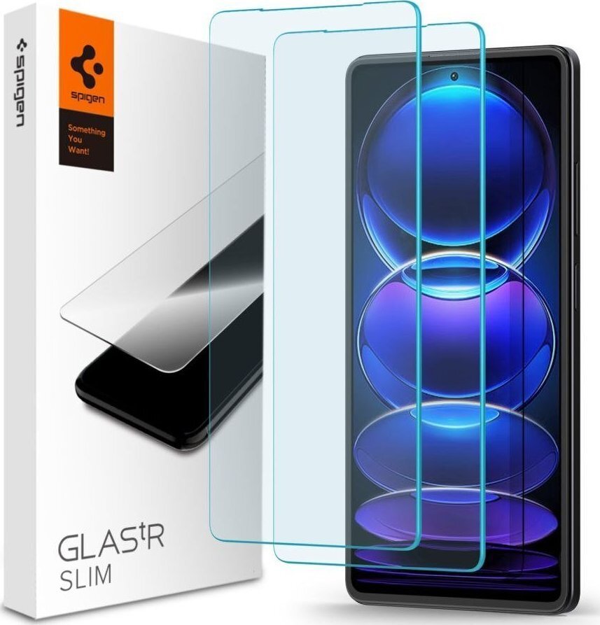 Apsauginis stiklas Spigen Glas.TR Slim 2-Pack Xiaomi Redmi Note 12 Pro 5G / 12 Pro Plus 5G / Poco X5 Pro 5G kaina ir informacija | Apsauginės plėvelės telefonams | pigu.lt