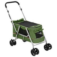 Sulankstomas vežimėlis šunims vidaXL, žalias, 100 x 49 x 96 cm kaina ir informacija | Transportavimo narvai, krepšiai | pigu.lt