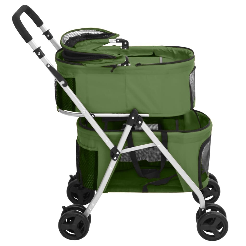 Vežimėlis šunims vidaXL, 2 aukštų, žalias, 83 x 48 x 97 cm kaina ir informacija | Transportavimo narvai, krepšiai | pigu.lt