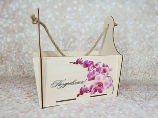 Деревянный подарочный ящичек с орхидеями и  надписью “Поздравляем!” цена и информация | Для вечеринок и праздников | pigu.lt