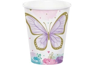 Бумажные стаканчики с бабочками, 236 мл, 8 шт. цена и информация | Праздничная одноразовая посуда | pigu.lt