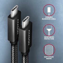 Кабель AXAGON BUCM32-CM10AB USB-C < > USB-C 3.2 поколения 2/PD 100 Вт/5A/4 К HD/алюминиевый/в черной оплетке/1 м цена и информация | Кабели для телефонов | pigu.lt