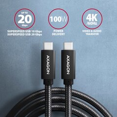 Кабель AXAGON BUCM32-CM20AB USB-C < > USB-C 3.2 поколения 2/PD 100 Вт/5A/4 К HD/алюминий/черный в оплетке/2 м цена и информация | Кабели для телефонов | pigu.lt