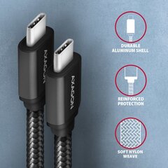 Кабель AXAGON BUCM3-CM20AB USB-C < > USB-C 3.2 поколения 1/PD 60 Вт/3 А/алюминий/черный в оплетке/2 м цена и информация | Кабели для телефонов | pigu.lt