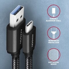 Кабель AXAGON BUCM3-AM10AB USB-C < > USB-A USB 3.2 поколения 1/3A/алюминий/черный в оплетке/1 м цена и информация | Кабели для телефонов | pigu.lt