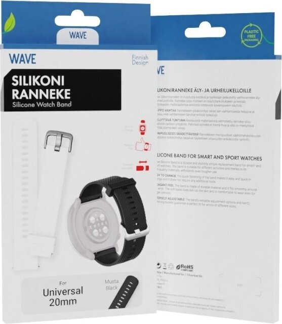 Wave Silicone Universal Black kaina ir informacija | Išmaniųjų laikrodžių ir apyrankių priedai | pigu.lt