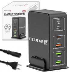 Зарядная станция Feegar Tower PRO 140 Вт USB 6-портовое настольное настенное зарядное устройство, портативное многопортовое зарядное устройство USB с 6 USB-A и USB-C PD PPS Quick Charge QC 3.0, совместимое с iPhone, Samsung Galaxy, планшетами и т. д. цена и информация | Зарядные устройства для телефонов | pigu.lt