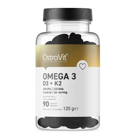 Maisto papildas Omega 3 D3+K2 OstroVit, 90 tab. цена и информация | Vitaminai, maisto papildai, preparatai gerai savijautai | pigu.lt