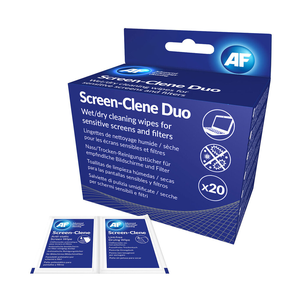 AF Screen-Clene Duo drėgnos ir sausos servetėlės ekranams, 2 x 20 vnt kaina ir informacija | Valikliai | pigu.lt