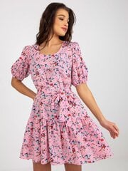 розовое мини-платье с цветочным принтом и пышными рукавами цена и информация | Платья | pigu.lt