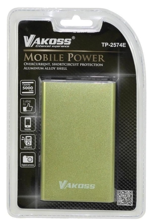 Vakoss Power Bank 5000mAh aliuminium, Žalias kaina ir informacija | Atsarginiai maitinimo šaltiniai (power bank) | pigu.lt