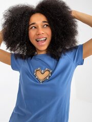 темно-синяя хлопковая футболка с аппликациями цена и информация | Футболка женская | pigu.lt
