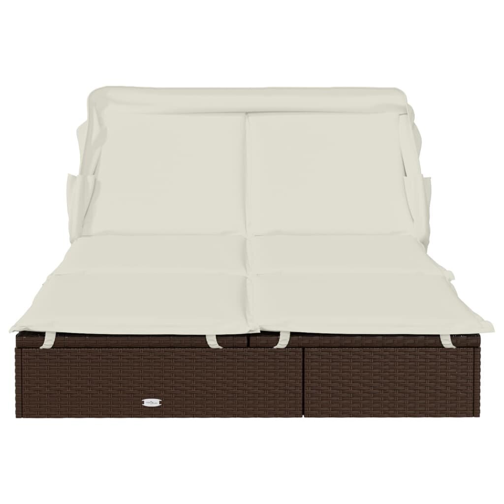 Saulės gultas su stogu vidaXL , rudas/baltas kaina ir informacija | Gultai | pigu.lt