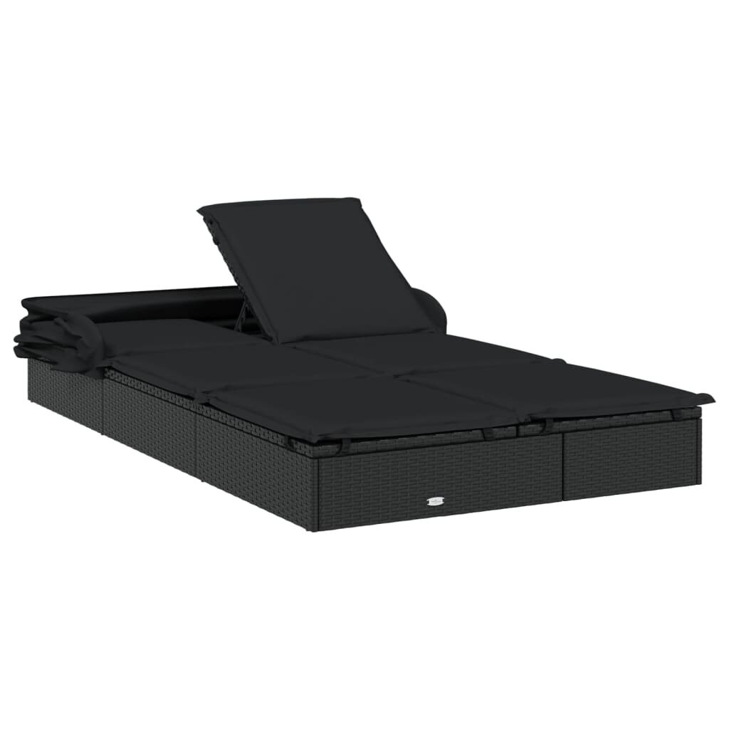 Saulės gultas su stogu vidaXL, juodas kaina ir informacija | Gultai | pigu.lt