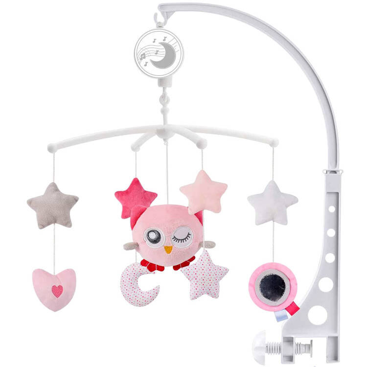 Grojanti karuselė su pliušiniais žaislais, rožinė kaina ir informacija | Žaislai kūdikiams | pigu.lt