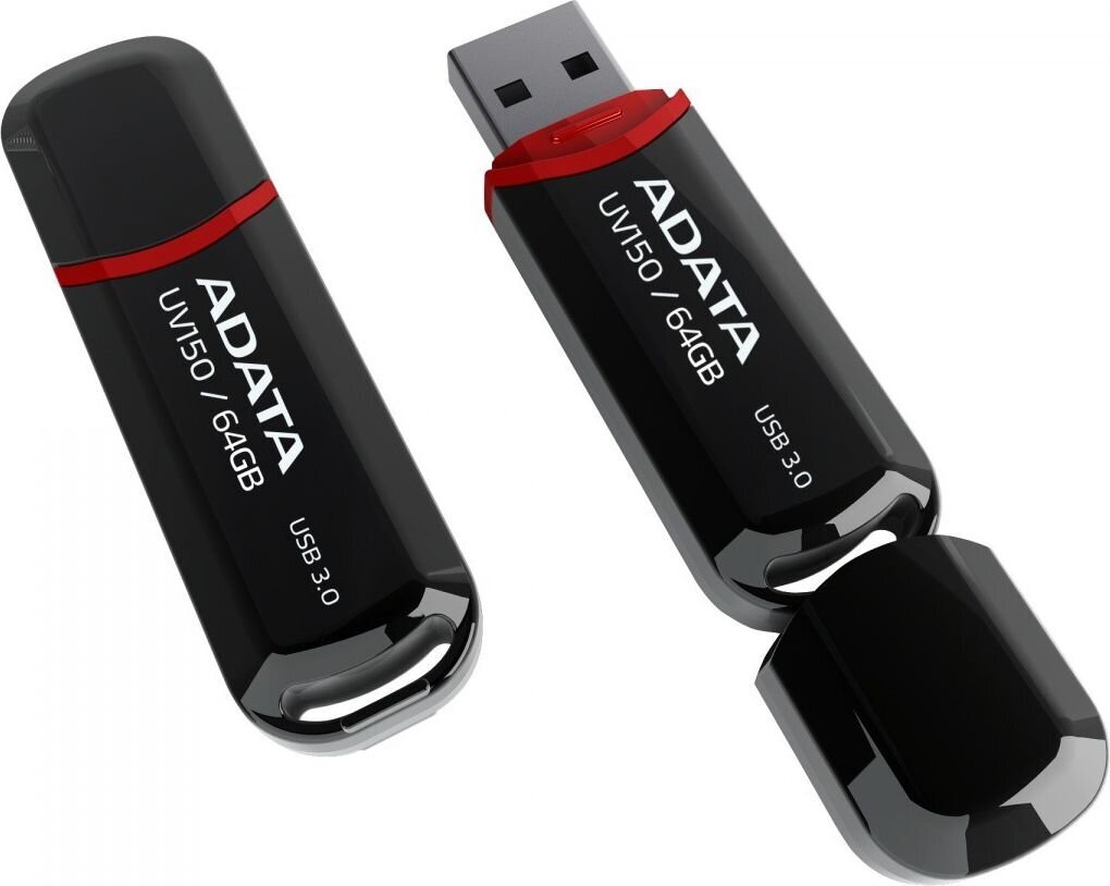 Atmintinė A-data UV150 64GB, USB 3.0, Juoda цена и информация | USB laikmenos | pigu.lt