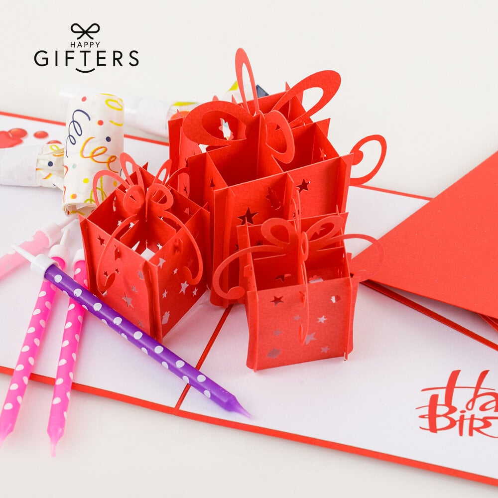 Išsiskleidžiantis 3D šventinis atvirukas Happy Gifters Gimtadienio dovanos 15x15cm цена и информация | Vokeliai, atvirukai | pigu.lt