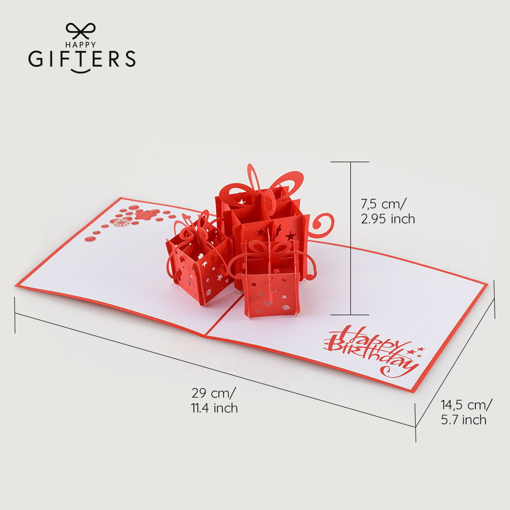 Išsiskleidžiantis 3D šventinis atvirukas Happy Gifters Gimtadienio dovanos 15x15cm цена и информация | Vokeliai, atvirukai | pigu.lt