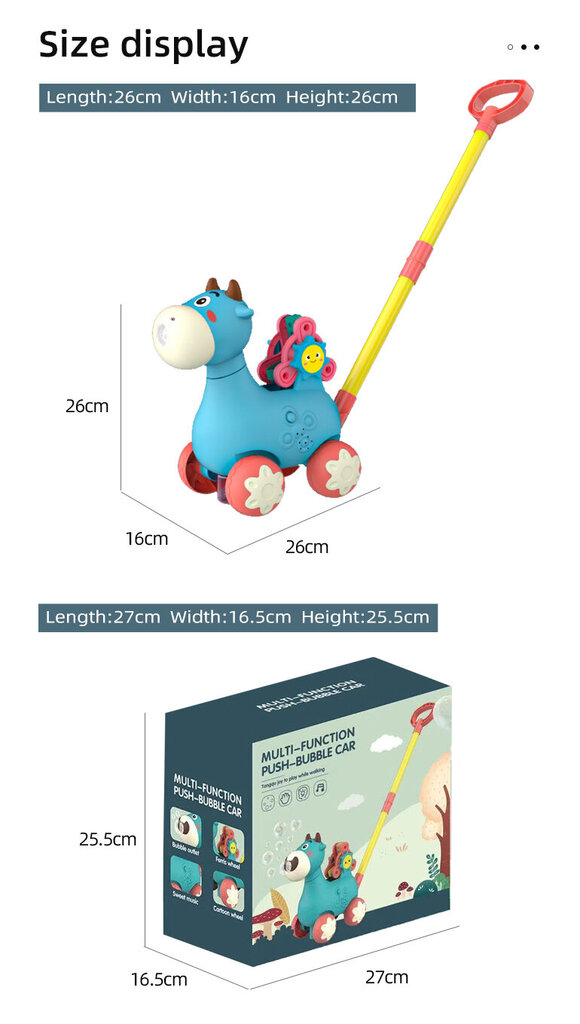 Muilo burbulų mašina - stumdukas, su efektai Cooler Stuff Co, mėlyna kaina ir informacija | Žaislai kūdikiams | pigu.lt