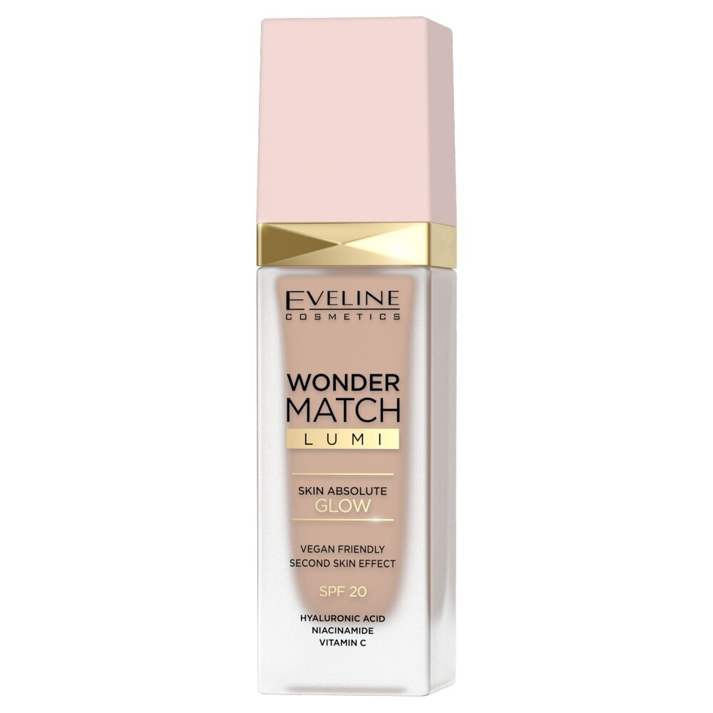 Makiažo pagrindas Eveline Wonder Match Lumi Skin Absolute Glow SPF20 20 Nude Warm, 30 ml цена и информация | Makiažo pagrindai, pudros | pigu.lt